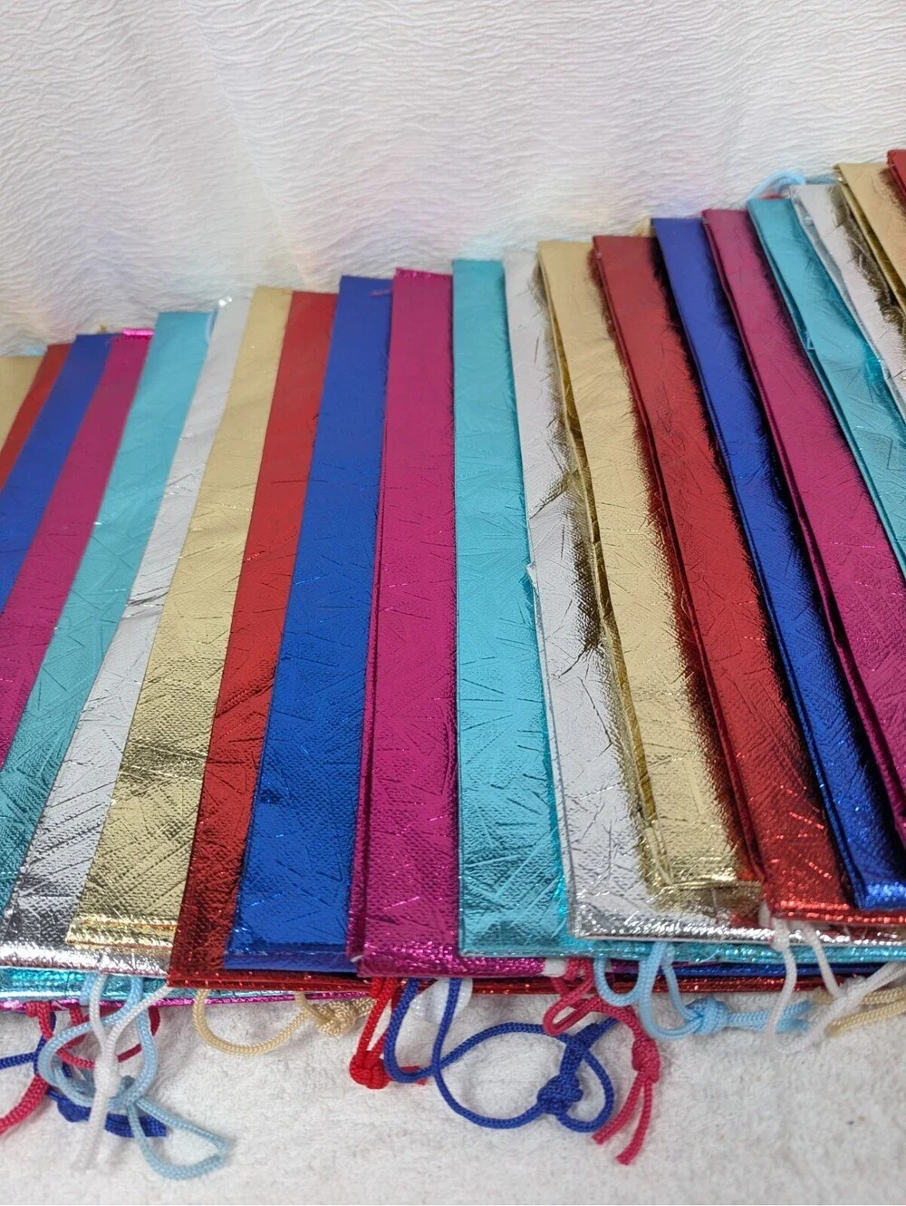 Canvas Type Draw Strip Gift Bags With Handles - 13 in x 10 in x 5 in - 24 Bags